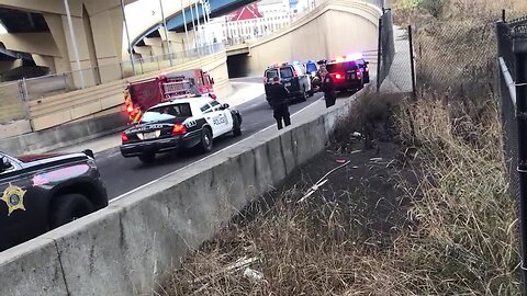 Scene video: At least one suspect arrested after crash in Marquette Interchange closes major system ramp