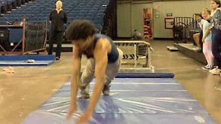 Gymnast's flip ends up in faceplant