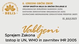 Zakonski umik Društva BELIS iz mednarodnih pogodb Združenih narodov ZN, iz WHO in zavrnitev IHR 2005