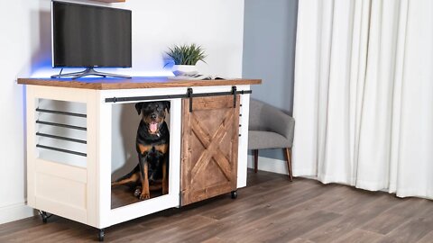 2 in 1 Barn Door Entertainment Center DOG Crate | DIY CREATORS