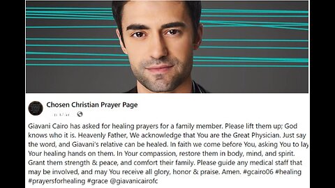 Giavani Cairo asks for prayers for a family member that needs healings- Lets pray together!