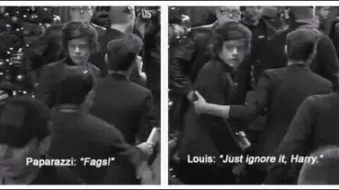 Louis Tomlinson protecting and supporting Harry Styles