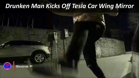 Drunken Man Kicks Off Tesla Car Wing Mirror Caught on Tesla Camera | TeslaCam Live