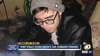 Thief steals young widow's car, husband's remains