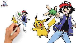 How to Draw Ash Ketchum and Pikachu Pokémon - Anime Tutorial