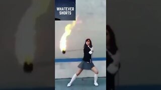 Woman does fire dancing with a flaming ball #shorts #woman #fire #dancing #flame #ball