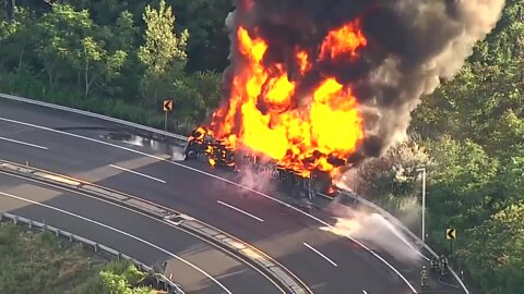 Fuel tanker fire in New Jersey sends large column of smoke into the air