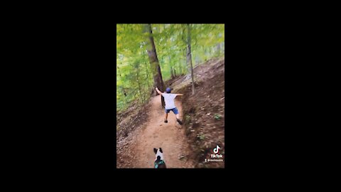 6 year old running down the rocky crag