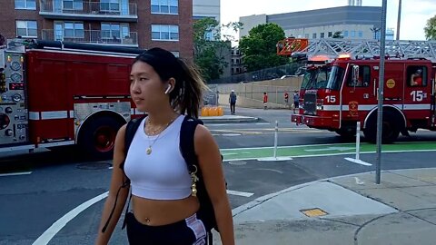 Boston fire department respond to a small balcony fire at 75 Saint Alphonsus Street