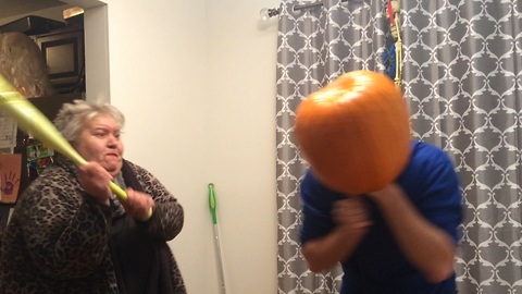 Idiot Gets Pumpkin Stuck on his Head