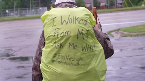 She started five days ago walking 15 to 20 miles per day with no end in sight for several more weeks.