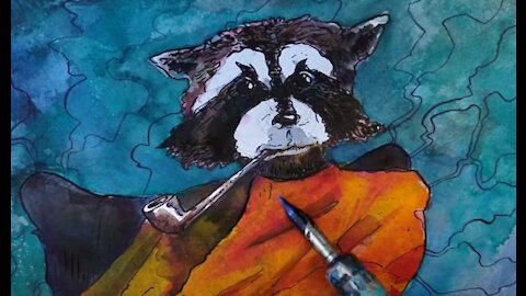 Drawing a raccoon with a pipe