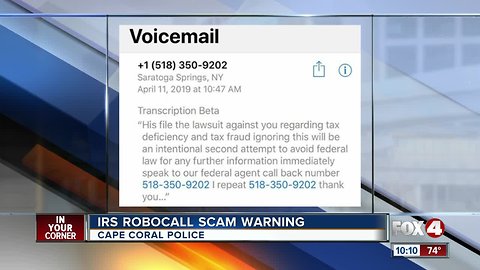 IRS robocall scam warning in Cape Coral