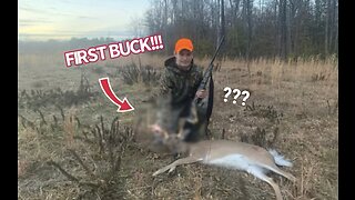 He got his FIRST BUCK with MY RIFLE!!!