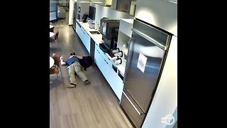 VIDEO: Man accused of throwing ice on floor, pretending to slip and fall in office cafeteria