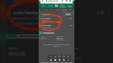 Ganhei 282 reais apostando no UFC, olha esse bilhete da BET 365, siga nossas dicas e aposte no ufc