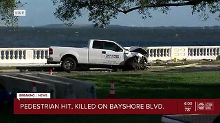 Pickup truck knocks pedestrian into water along Bayshore Blvd.