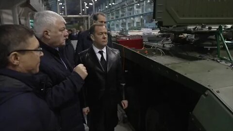 Dmitry Medvedev inspection on the assembly line of Russian T-90M Proryv-3 MBT at UralVagonZavod