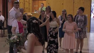Groom's great-grandmother catches bouquet at wedding