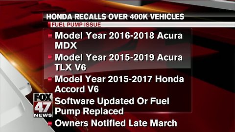 Honda recalls over 400K vehicles