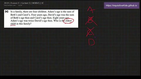 Math Olympiad for Elementary | 2019 | Division E | Contest 3 | MOEMS | 3C