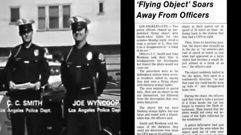 Oblong-shaped UFO chased by LAPD officers C.C. Smith and Joe Wynkoop, 1973