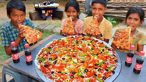CHICKEN PIZZA RECIPE | World Biggest Pizza Making | Giant Chicken Pizza | Village Fun Cooking