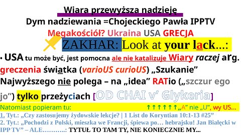 Wiara przewyższa nadzieję Dym nadziewania =Chojeckiego Pawła IPPTV Megakościół? Ukraina USA GRECJA