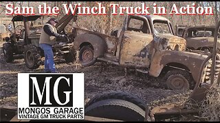 Sam the Winch Truck in Action - Making room in the Salvage Yard by moving stuff around.