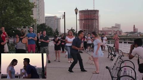 Jersey City surprise flash mob marriage proposal