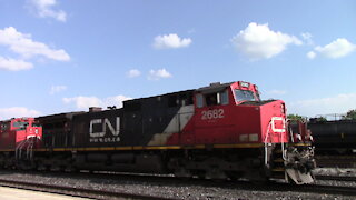 TRAIN 397 - CN 2682, CN 8959, Norfolk Southern NS 8072 Manifest Train Westbound In Ontario