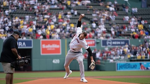 MLB Rob Gronkowski spikes the first pitch