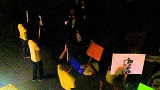 A quick peek of the protesters outside the debate