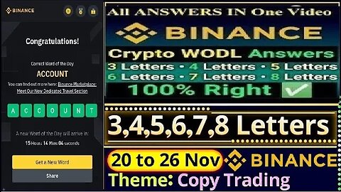 Today Binance Crypto WODL Answers| Today 25/11/2023 Wodl Ansr | Word of the day | Theme Copy Trading