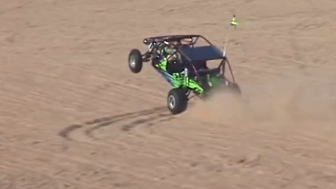 10-year-old driver pulls off ridiculous wheel in sand rail!