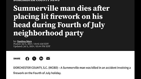 Man dies after placing lit firework on his head