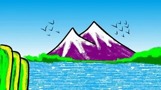 How to Draw Super Easy Nature Scenery for Beginners in MS Paint - Simple Landscape of Lake Drawing
