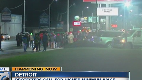 Workers protest outside McDonald's in Detroit to fight for higher minimum wage