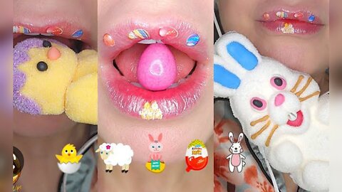 EASTER Satisfying ASMR Eating Emoji Food Challenge Mukbang