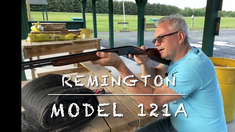 Remington model 121A pump action 22lr rifle at the range plinking clay pigeons