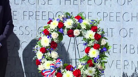 Laying wreath for victims of Capital Gazette shooting