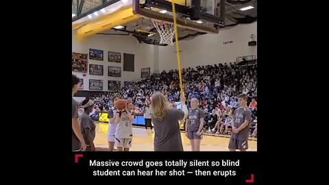 Massive crowd goes totally silent so blind student can hear her shot- then erupts.