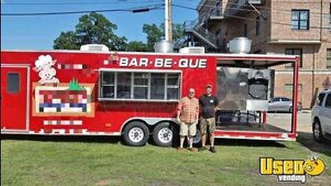 Ready to Go - 2008 Lark 8.5' x 32' Barbecue Food Concession Trailer with Porch for Sale