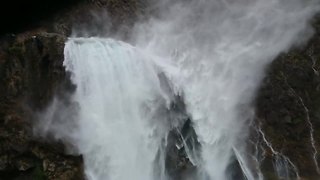 Waterfall in Croatia blown upwards by high winds