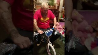 Grandpa riding Bella's Bicycle on Christmas Eve!