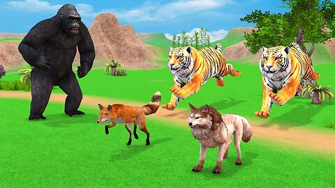 Giant Gorilla and Tiger Story | Pragnent Cow Adopts Tiger Cubs | Funny Animals 3D Cartoon