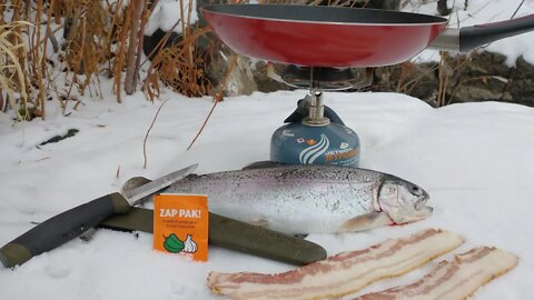 Winter Trout Fishing | Catch and Cook! | Rainbow Trout and Bacon