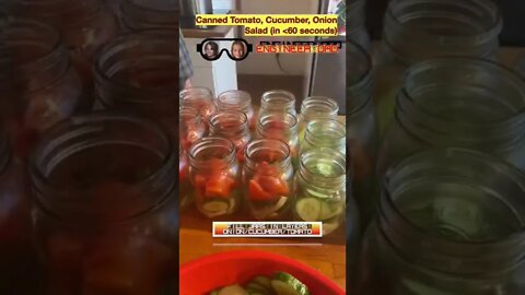 Canning Tomato Cucumber Onion Salad in less than 60 seconds. I had too many tomatoes and peppers.