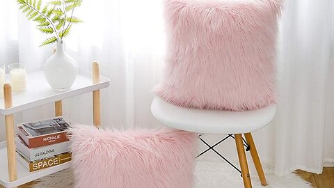 Valentines Day Set of 2 Pink Fluffy Pillow Covers New Luxury Series Merino Style Blush Faux Fur Decorative Throw Pillow Covers Square Fuzzy {Product Link in description}