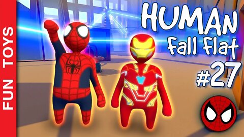 Human Fall Flat #27 - Homem-Aranha e Homem de Ferro, tentam fugir de uma fábrica no MUNDO DE COBRE!